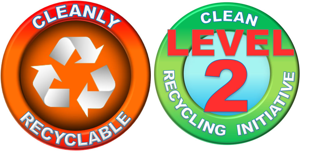 Cleanly Recyclable and Level 2 CRI green and orange logos