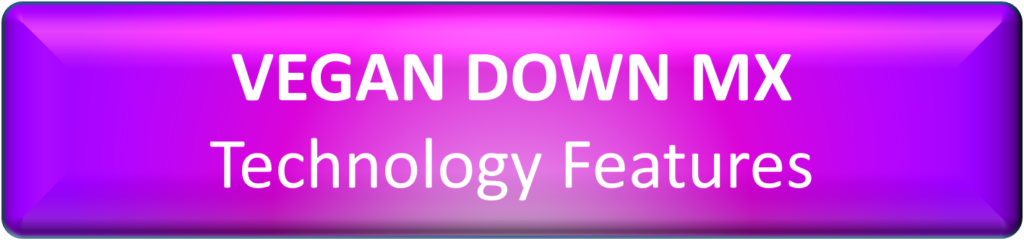 Vegan Down Technology Features on purple background