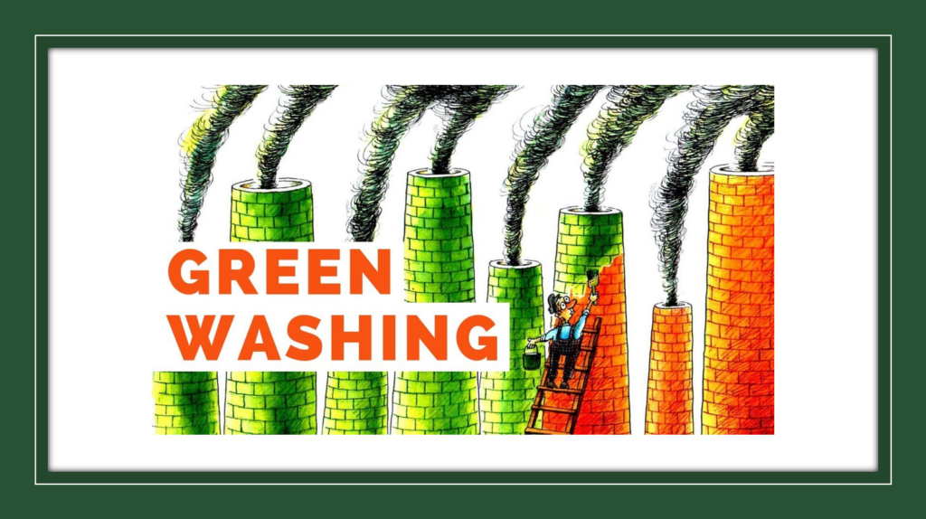 Representation of a factory worker painting the factory in green as a symbol of greenwashing