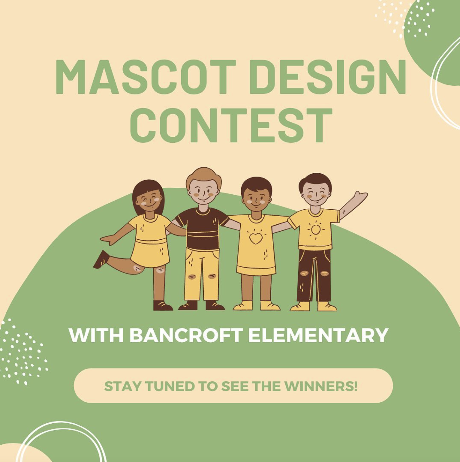 Children holding each other in support of a mascot design contest